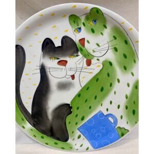 HELINA TILK 12 in Pizza Serving Plate Platter Hand painted Cats